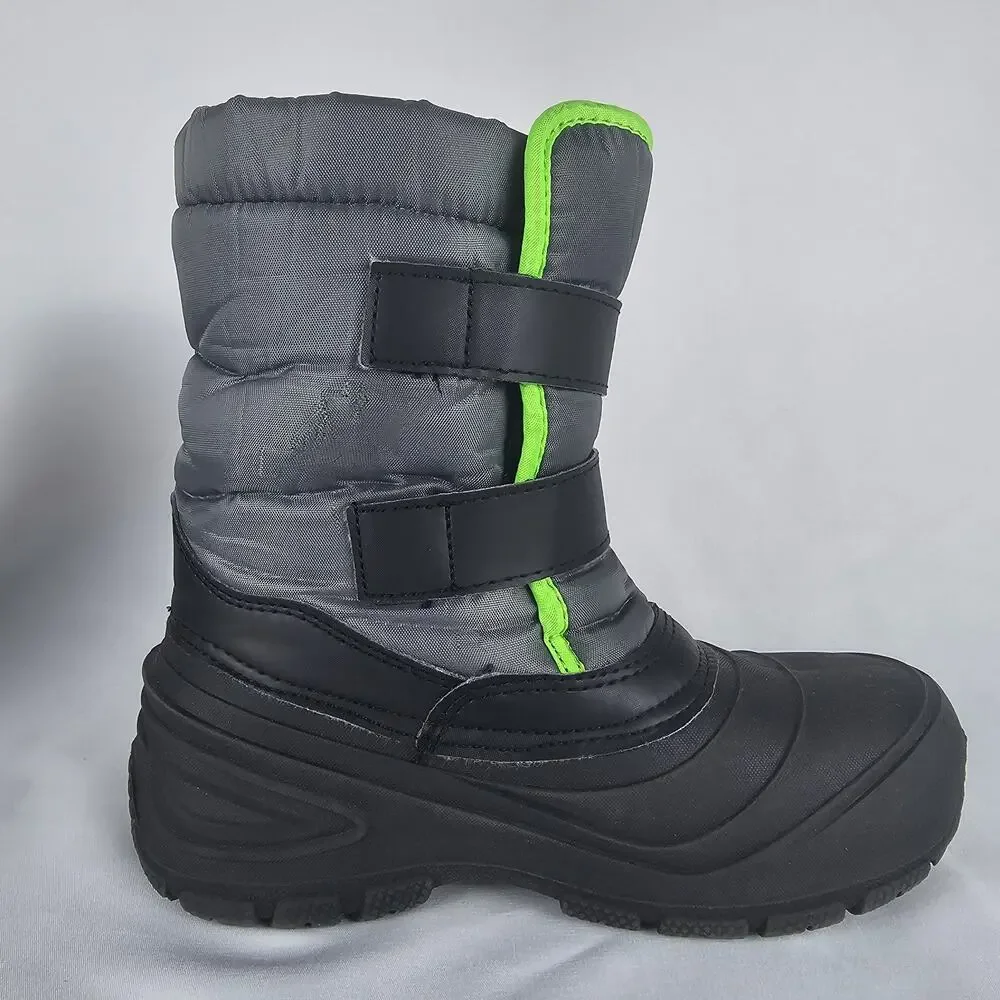 Wonder Nation Boys Winter Snow Boots Gray Neon Green Youth Size 2 Waterproof